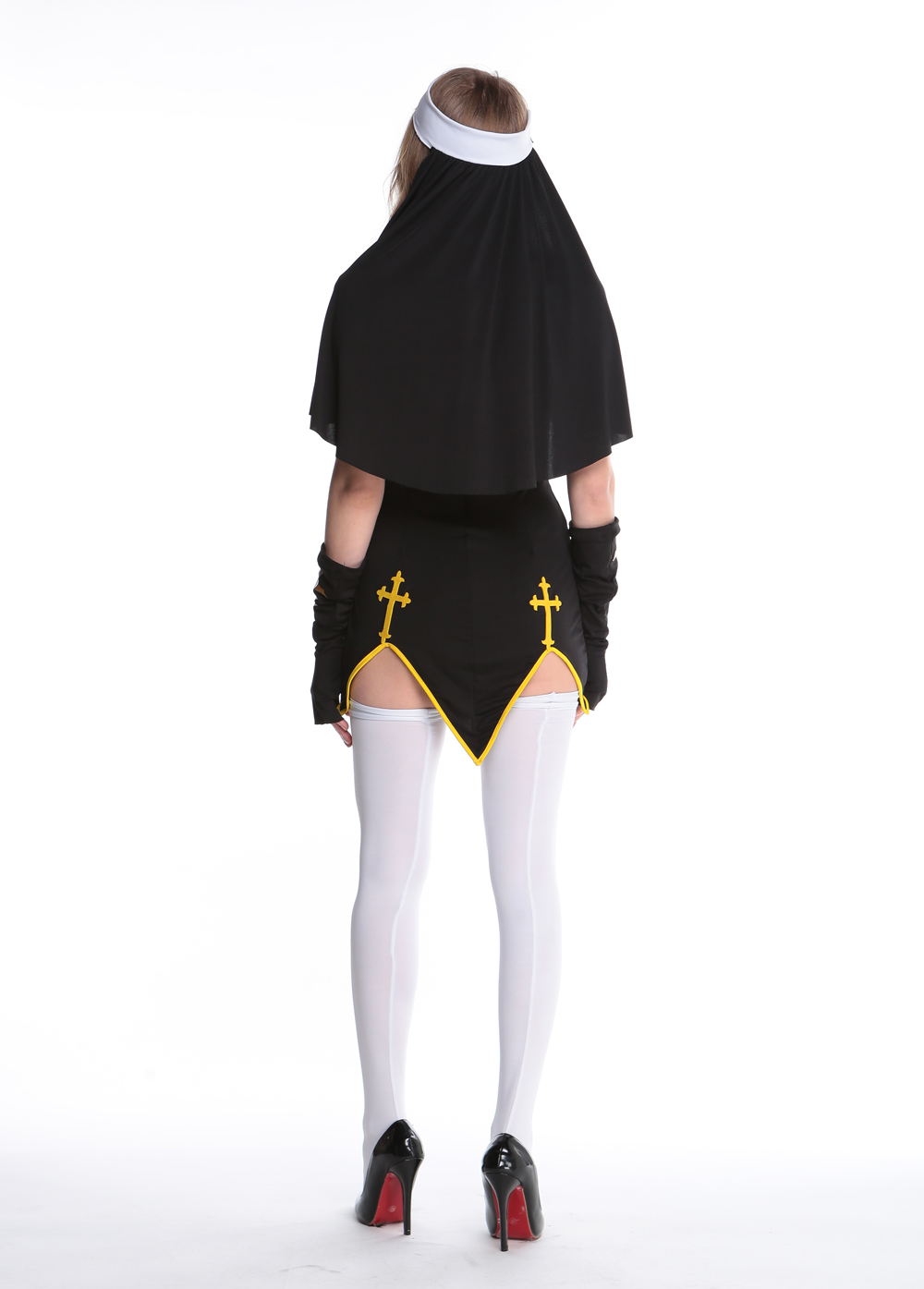 F1706 Womens Irregular Sleeveless Nun Halloween Costume Dress Black